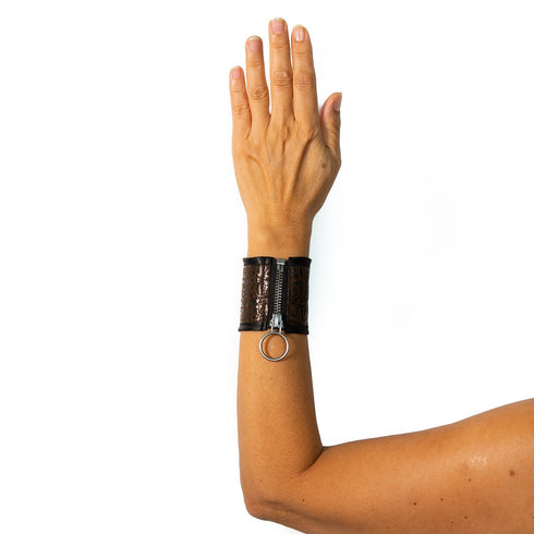 SiaLinda: Armband Set Kroko, Manschette, Kunstleder, Reißverschluss, braun